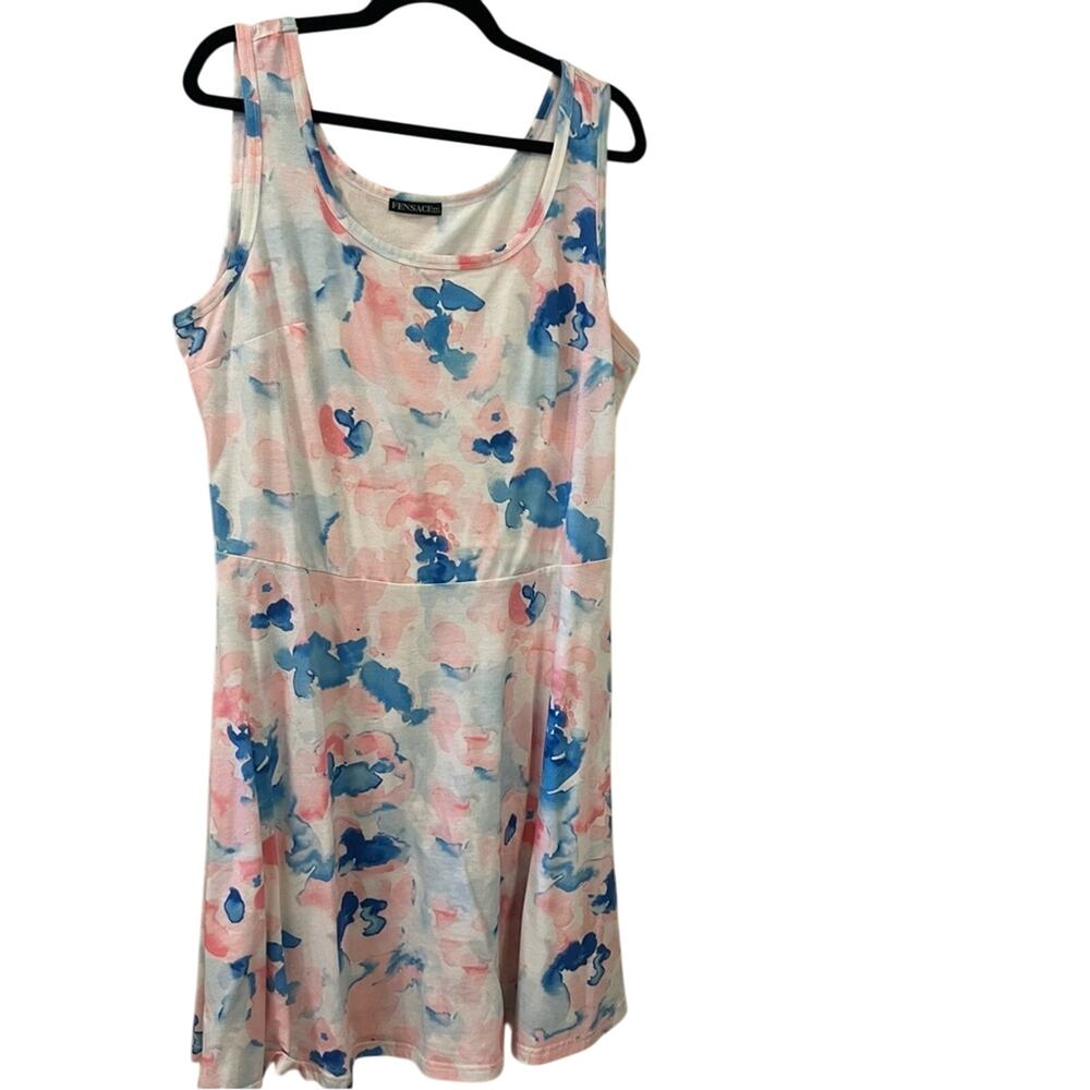 Tank Top Dress Ink Blot Tie Dye  White Blue Pink Size XXL